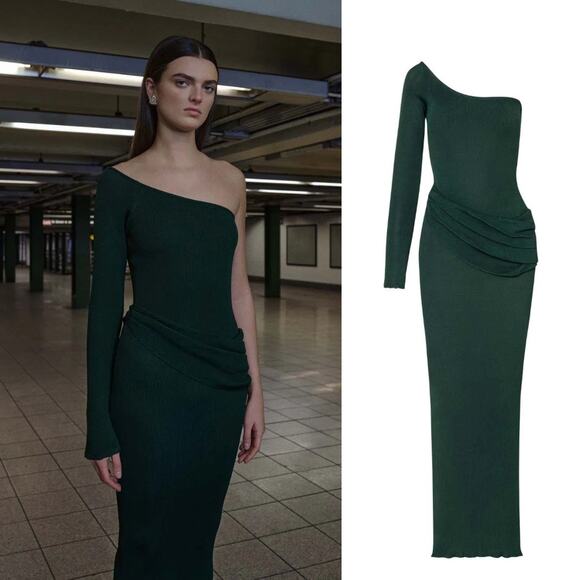 BaobabNWT Kairi Maxi Dress Cucumber Emerald Green One Shoulder Knit M